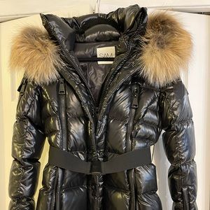 Sam. Millennium Fox Fur-Trim Belted Down Puffer